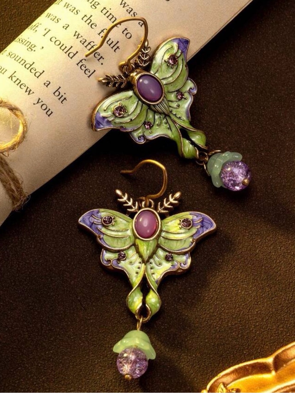 Green and Purple Butterfly Earrings A2010 - Picture 2 of 3
